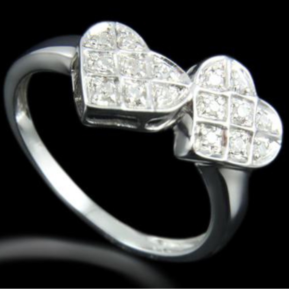 NWOT 0.15 CTW Diamonds•14K White Gold Over Solid Sterling Silver Designer Ring